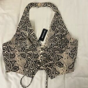 Brand new never been worn Pretty Little Things snake skin corset tie crop top.